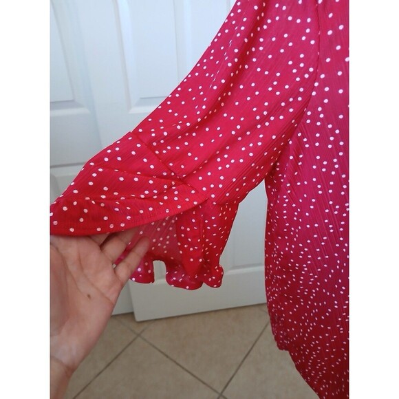 Cure Women's Blouse Tunic Red‎ White Polk Dot Short Sleeve Ruffle Sleeve 2XL - Picture 5 of 14
